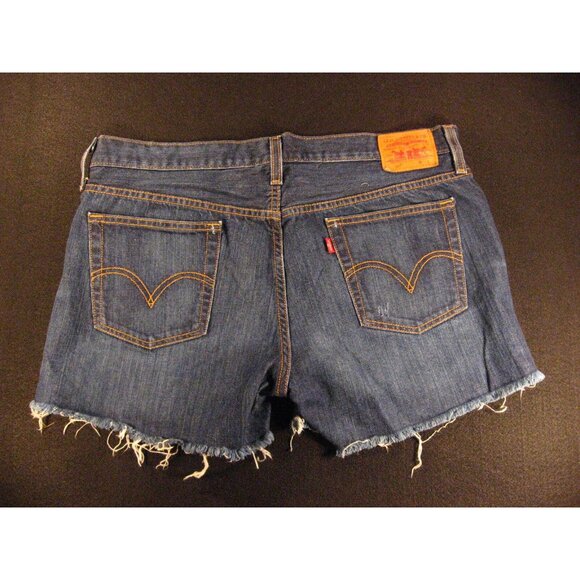 LEVIS 501 CUTOFF JEANS SHORTS Womans 34 MEASURED Blue Denim Daisy Duke Athletic - Picture 2 of 12